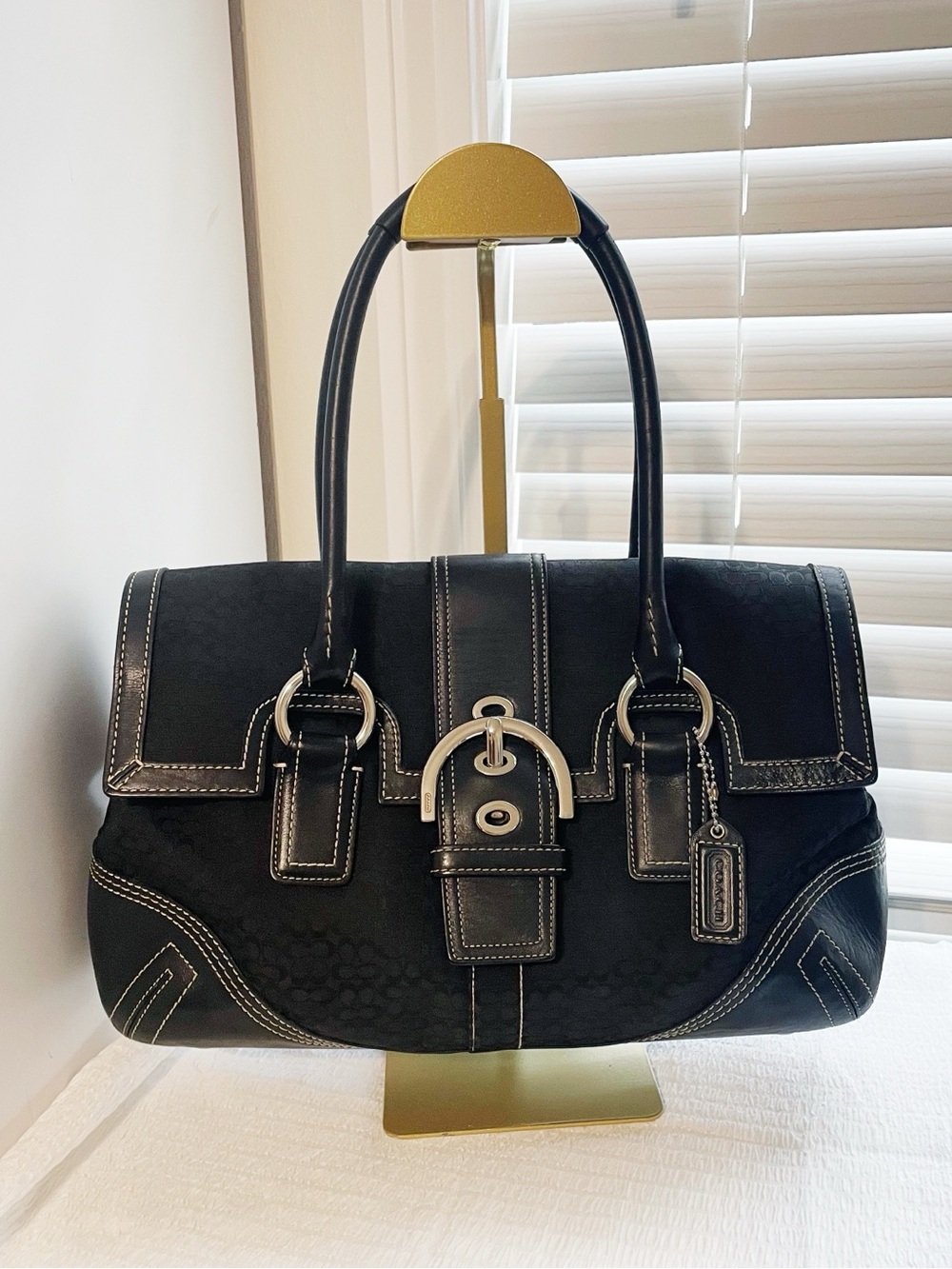 Vintage Black Coach Signature Canvas and Leather Satchel - Soho Collection